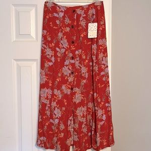 NWT Free People floral longer-length skirt, size 0